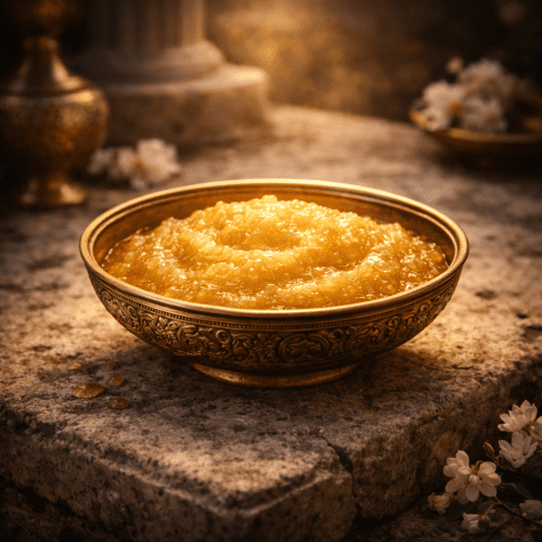 Ambrosia on Mount Olympus, a radiant golden divine substance glowing softly in ornate celestial bowls