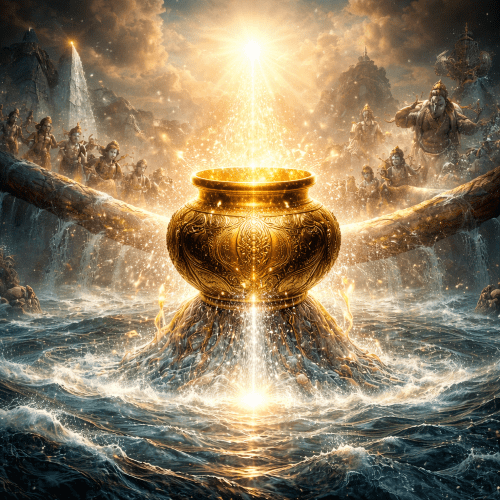 a golden pot of Amrita emitting divine light