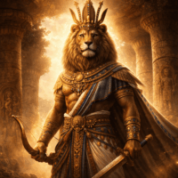 Apedemak, lion-headed Nubian war god with human body