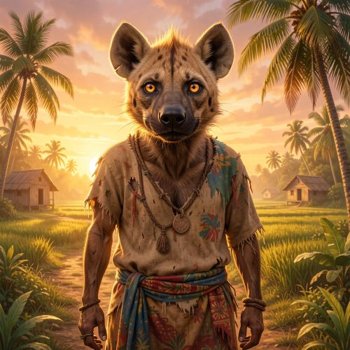 Bouki from Haitian and Louisiana Creole folklore, large hyena-like figure with expressive human eyes