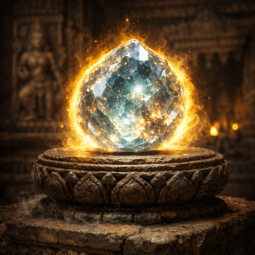The Chintamani Stone glowing inside an Indian Temple