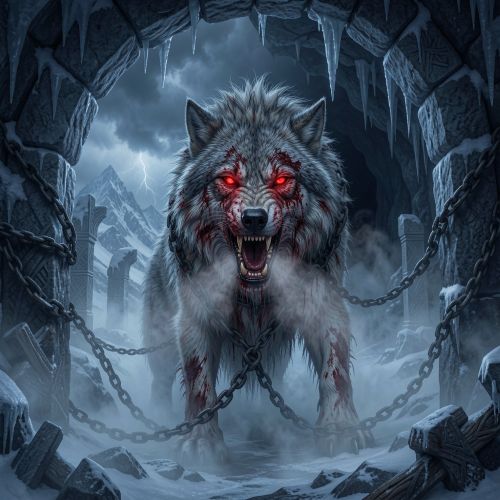 Garmr, the monstrous Norse hellhound guarding the entrance of Helheim