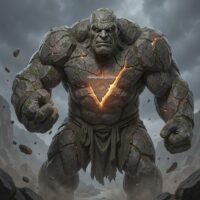 Hrungnir, a colossal stone giant with a rugged rock-textured body