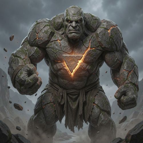 Hrungnir, a colossal stone giant with a rugged rock-textured body