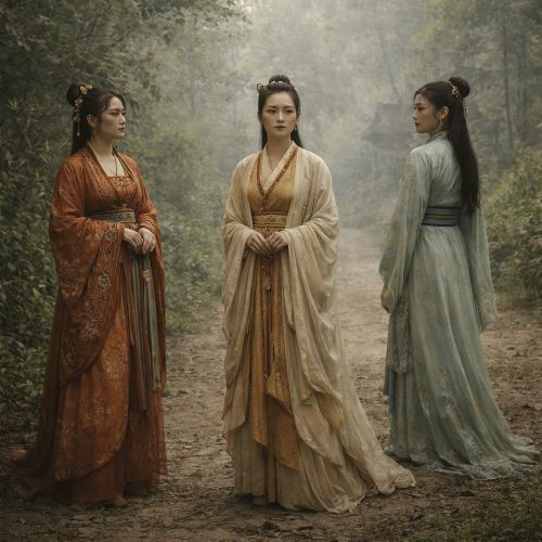 Huli Jing, the legendary Chinese fox spirit, standing calmly in a misty bamboo forest at night.