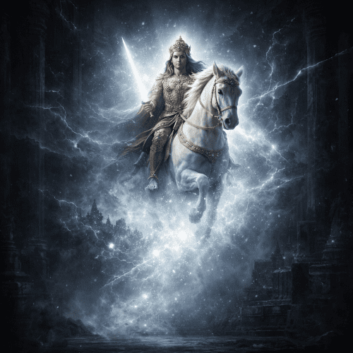Kalki Avatar descending at the end of Kali Yuga