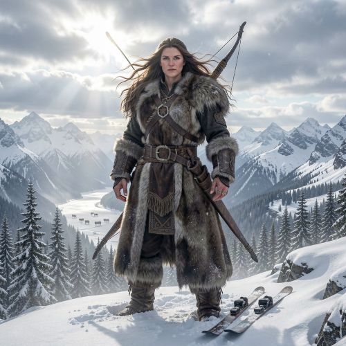 Skadi the winter huntress depicted as an immense figure