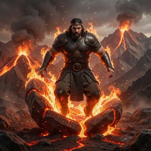 Sosruko, the fire-forged hero of the Nart sagas, emerging from a glowing stone