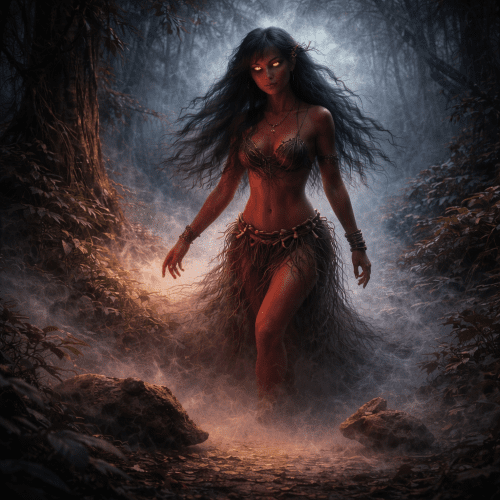 Tahamaling, a red-skinned female forest spirit from Philippine folklore,