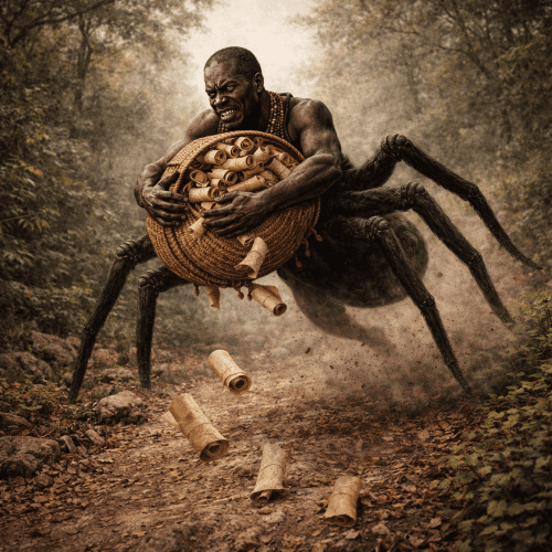 Anansi during the theft of stories