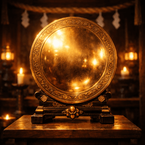 Yata no Kagami ancient Japanese bronze mirror, subtle engraved patterns on the back