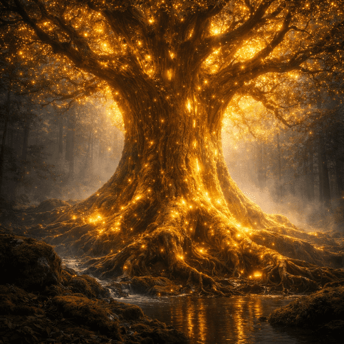 Yggdrasil, the immense Norse World Tree rising across the cosmos