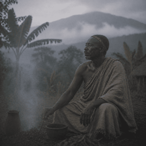 Tribal imagery representing Chaga mythology