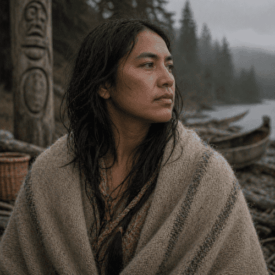A cultural scene inspired by Coast Salish mythology