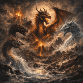 Dragons_ Dragons standing atop a jagged mountain peak at twilight