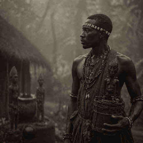 A cultural scene inspired by Fang mythology