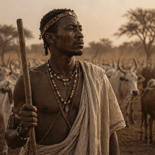 A cultural scene inspired by Fulani mythology