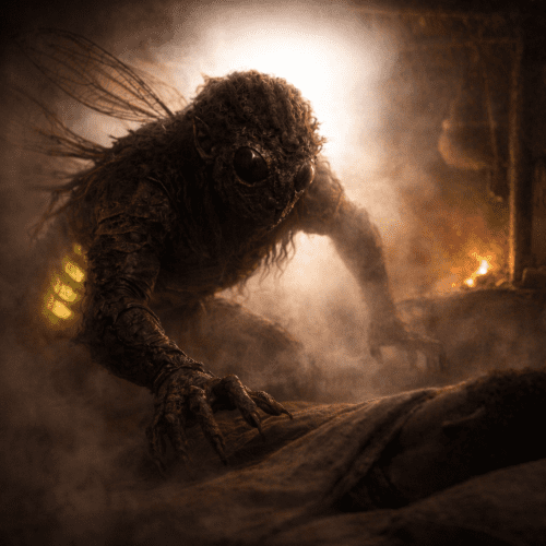 Adze, a glowing firefly transforming into a shadowy humanoid spirit