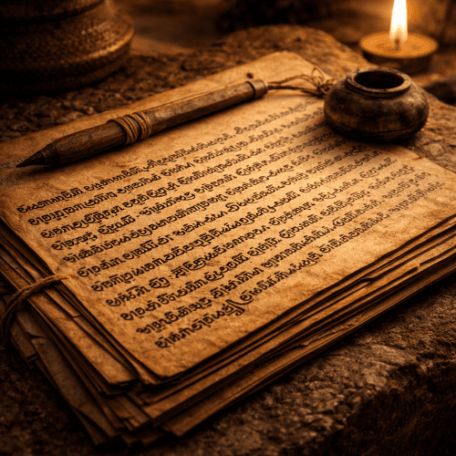 Classical Tamil manuscript and writing tools