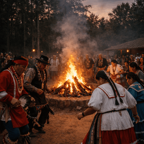 Green Corn Festival dance at dusk