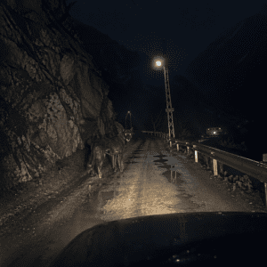 Halmasti on a deserted road