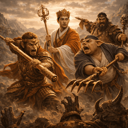Heroes in battle in the Journey to the West