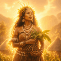 Mythlok - Kware Huli goddess Kware standing in a fertile field
