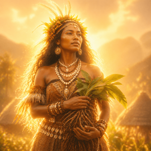 Huli goddess Kware standing in a fertile field