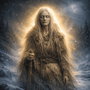 Loviatar standing in a frozen northern landscape