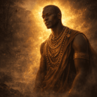 Mebege from Fang Beti-Pahuin tradition, Central African male with deep dark skin and refined luminous undertones