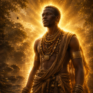 Mebege from Fang Beti-Pahuin tradition, Central African male with deep dark skin and refined luminous undertones