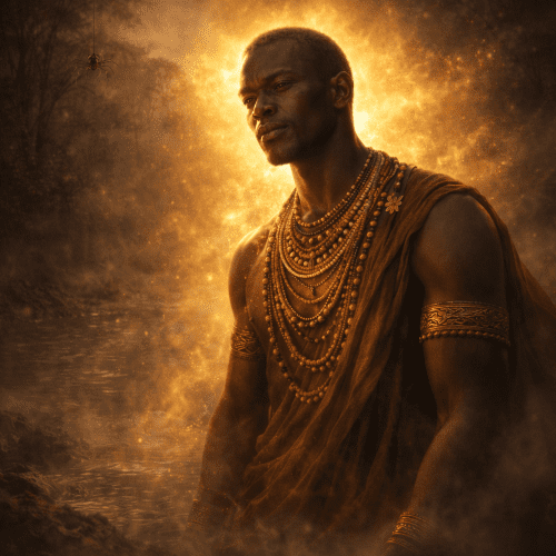 Mebege from Fang Beti-Pahuin tradition, Central African male with deep dark skin and refined luminous undertones