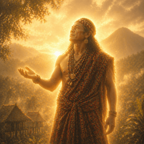 Creator God Pamulak Manobo standing in the Bagobo landscape