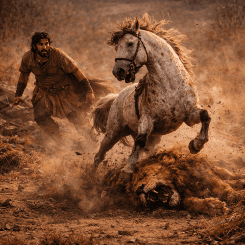 Killing the lion in Rostam's 1st Labour