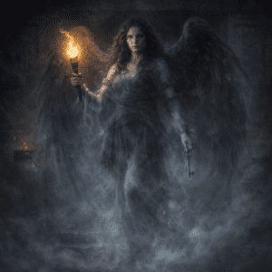 Vanth the Etruscan underworld guide, winged female figure with large feathered wings