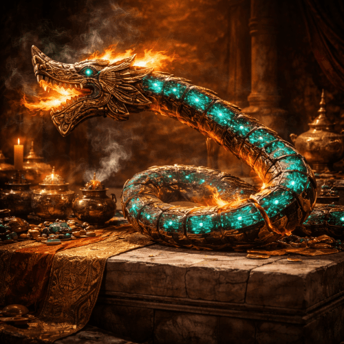 Xiuhcoatl as a flaming turquoise serpent weapon