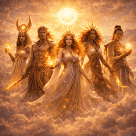 Sun_ God of the Sun standing atop a sacred mountain at the exact moment of sunrise