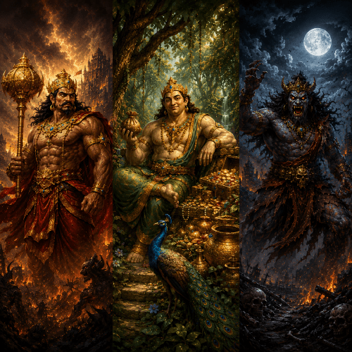 Asura vs Yaksha vs Rakshasa in a traditional setting