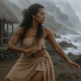A cultural scene inspired by Hawaiian mythology