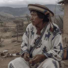 A cultural scene inspired by Huichol mythology