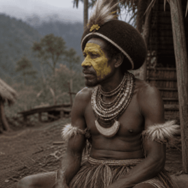 A cultural scene inspired by Huli mythology