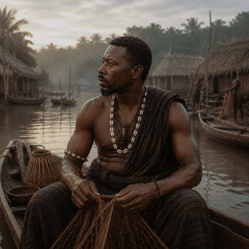 A cultural scene inspired by Ijaw mythology