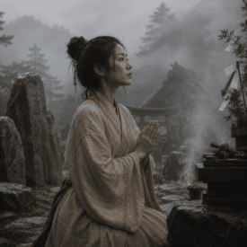 A cultural scene inspired by Japanese mythology