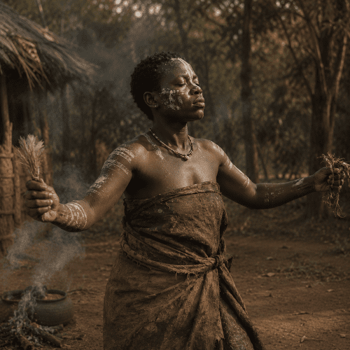 A cultural scene inspired by Kaonde mythology