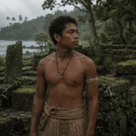 A cultural scene inspired by Kosraean mythology