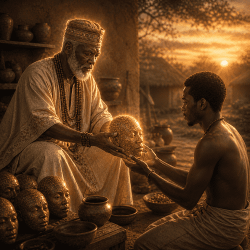 Humans receiving the blessing of Ajala's Heads