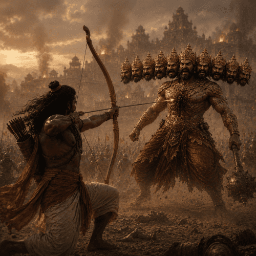 Rama killing Ravana during the Battle of Lanka