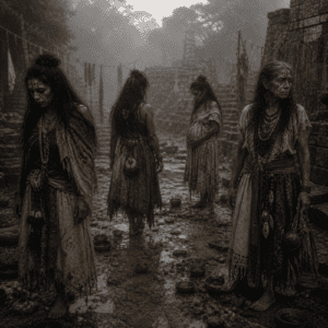 Cihuateteo, a spectral Aztec female spirit with a partially skeletal face and faint human feature