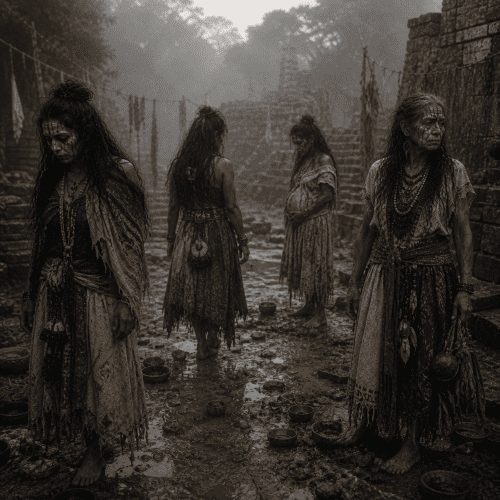Cihuateteo, a spectral Aztec female spirit with a partially skeletal face and faint human feature
