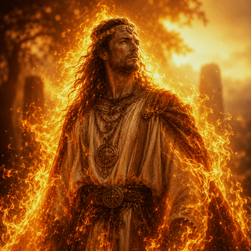 Delbaeth standing as a radiant Irish high king
